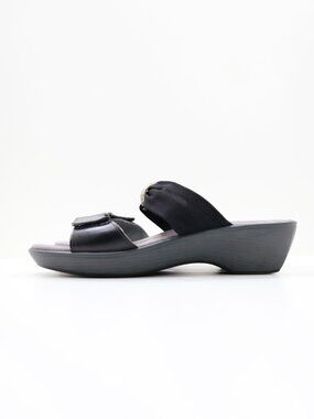 Naot Pinotage Black Leather & Fabric 2" Wedge Heel Slide Sandals - 11/EU 42